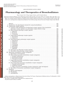 Pharmacology and Therapeutics of Bronchodilators