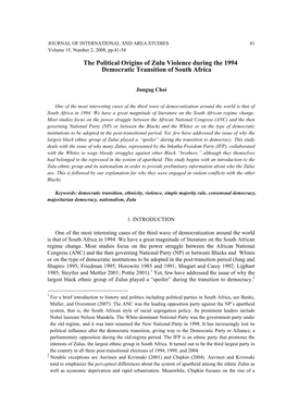 The Political Origins of Zulu Violence During the 1994 Democratic Transition of South Africa