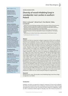 Diversity of Wood-Inhabiting Fungi in Woodpecker Nest Cavities In