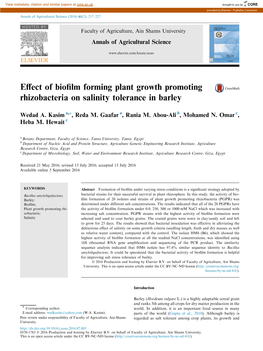 Effect of Biofilm Forming Plant Growth Promoting Rhizobacteria On