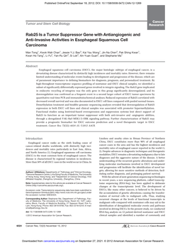 Rab25 Is a Tumor Suppressor Gene with Antiangiogenic and Anti-Invasive Activities in Esophageal Squamous Cell Carcinoma