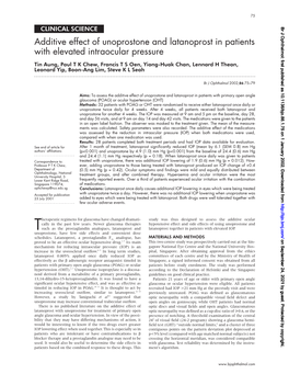 Additive Effect of Unoprostone and Latanoprost in Patients with Elevated Intraocular Pressure