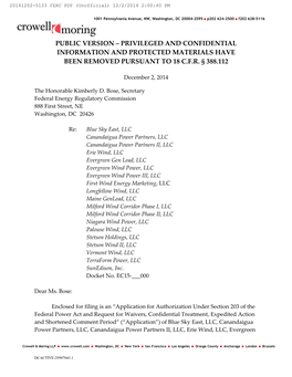 First Wind DEC 2 2014 FERC App.Pdf