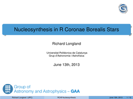 Nucleosynthesis in R Coronae Borealis Stars