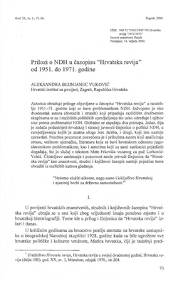 Prilozi O NDH U Časopisu "Hrvatska Revija" Od 1951. Do 1971. Godine