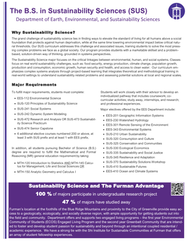 The B.S. in Sustainability Sciences (SUS) Department of Earth, Environmental, and Sustainability Sciences