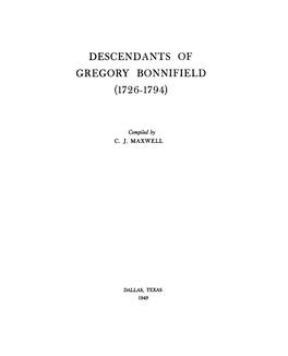 Descendants of Gregory Bonnifield (1726-1794)