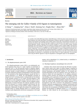 The Emerging Role for Cullin 4 Family of E3 Ligases in Tumorigenesis T ⁎ ⁎ Ji Chenga,B,1, Jianping Guob,1, Brian J