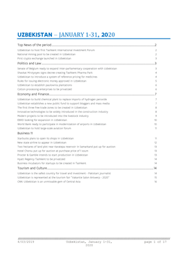 Uzbekistan – January 1-31, 2020