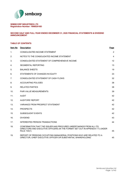 Sembcorp Industries FY2020 Financial Statements