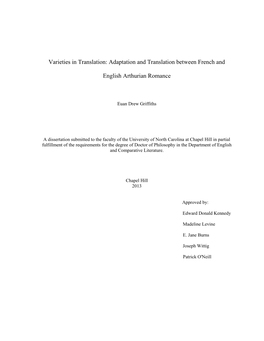 Adaptation and Translation Between French and English Arthurian Romance" (Under the Direction of Edward Donald Kennedy)