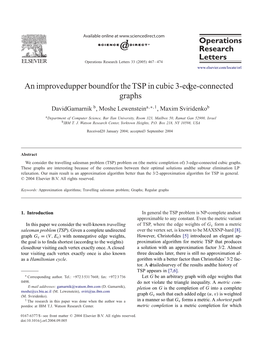 Operations Research Letters an Improved Upper Bound for the TSP in Cubic 3-Edge-Connected Graphs