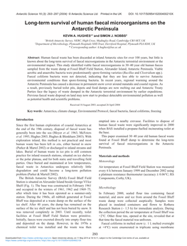 Long-Term Survival of Human Faecal Microorganisms on the Antarctic Peninsula KEVIN A