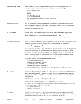 Typesetting: Finer Points As You Work with a Text, Your Choices of the Elements Listed Below Affect the Legibility and Expressiveness