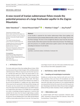 A New Record of Iranian Subterranean Fishes Reveals the Potential Presence of a Large Freshwater Aquifer in the Zagros Mountains