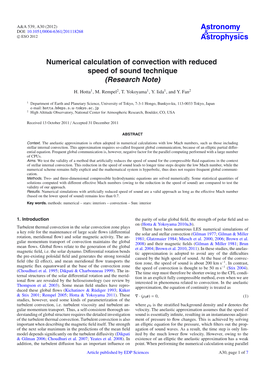 Numerical Calculation of Convection with Reduced Speed of Sound Technique (Research Note)