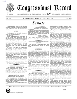 Congressional Record United States Th of America PROCEEDINGS and DEBATES of the 112 CONGRESS, FIRST SESSION