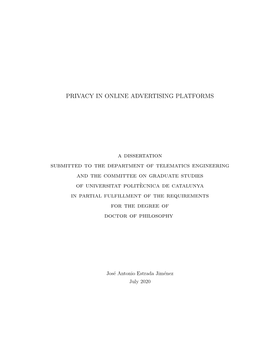 PRIVACY in ONLINE ADVERTISING PLATFORMS a Dissertation