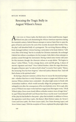 Rescuing the Tragic Bully in August Wilson's Fences