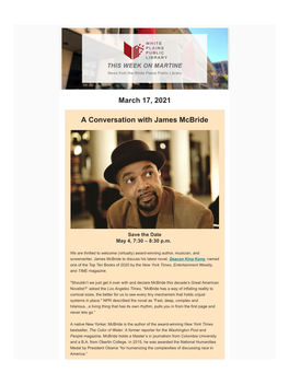 March 17, 2021 a Conversation with James Mcbride