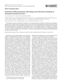 Short Communication Production of Dibromomethane and Changes in the Bacterial Community in Bromoform-Enriched Seawater