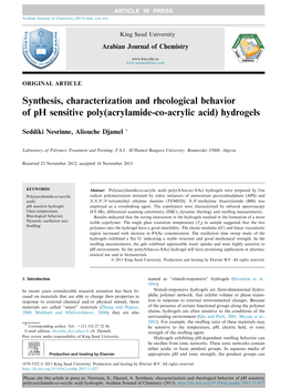 Synthesis, Characterization and Rheological Behavior of Ph Sensitive Poly(Acrylamide-Co-Acrylic Acid) Hydrogels