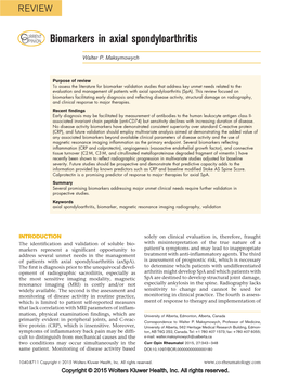 CURRENT OPINION Biomarkers in Axial Spondyloarthritis