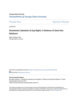 Dworkinian Liberalism & Gay Rights: a Defense of Same-Sex Relations