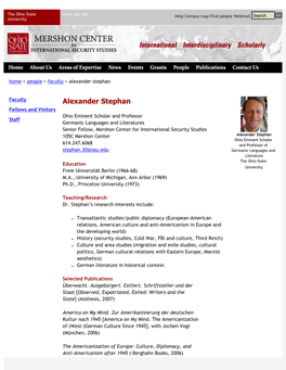 Alexander Stephan | Mershon Center for International Security Studies | the Ohio State University