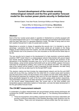 Current Development of the Remote Sensing Meteorological Network and the Fine Grid Weather Forecast Model for the Nuclear Power Plants Security in Switzerland