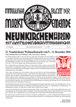 31. Neunkirchener Weihnachtsmarkt Vom 9. - 11