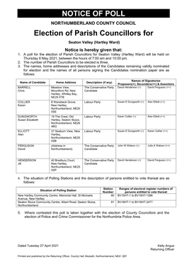 NOTICE of POLL Election of Parish Councillors