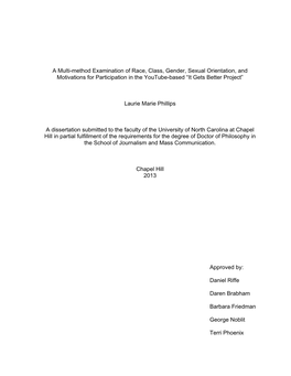 A Multi-Method Examination of Race, Class, Gender, Sexual Orientation, and Motivations for Participation in the Youtube-Based “It Gets Better Project”