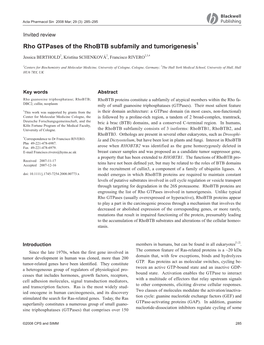 Rho Gtpases of the Rhobtb Subfamily and Tumorigenesis1