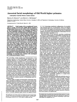 Ancestral Facial Morphology of Old World Higher Primates (Anthropoidea/Catarrhini/Miocene/Cranium/Anatomy) BRENDA R