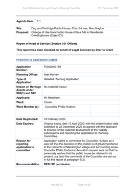 Planning Committee 22Nd December 2020 Item No. 52 Page 1 of 31