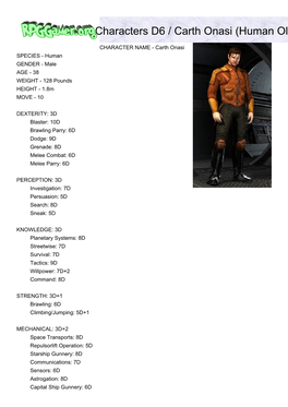 Characters D6 / Carth Onasi (Human Old Republic Soldier)