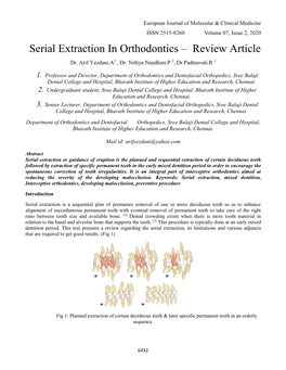 Serial Extraction in Orthodontics – Review Article Dr