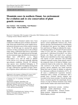 Mountain Oases in Northern Oman: an Environment for Evolution and in Situ Conservation of Plant Genetic Resources