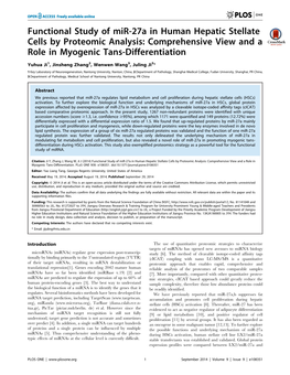 Functional Study of Mir-27A in Human Hepatic Stellate Cells by Proteomic Analysis: Comprehensive View and a Role in Myogenic Tans-Differentiation