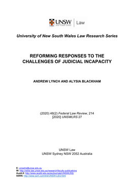 Reforming Responses to the Challenges of Judicial Incapacity