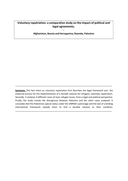 Voluntary Repatriation: a Comparative Study on the Impact of Political and Legal Agreements