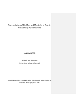 Representations of Blackface and Minstrelsy in Twenty- First Century Popular Culture