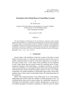 Orientation of the Orbital Planes of Visual Binary Systems R. Gł˛Ebocki