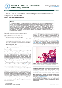 A Novel Case of Recalcitrant Juvenile Pityriasis Rubra Pilaris with Response to Bexarotene Andrew P