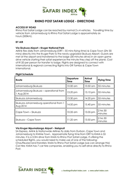 Rhino Post Safari Lodge - Directions