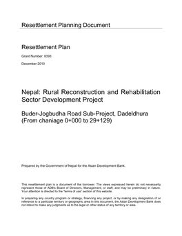 Nepal: Rural Reconstruction and Rehabilitation Sector Development Project