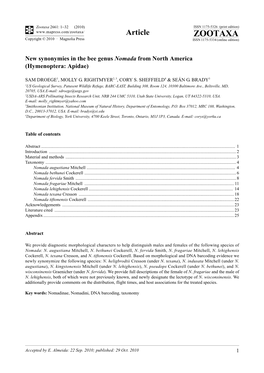 New Synonymies in the Bee Genus Nomada from North America (Hymenoptera: Apidae)