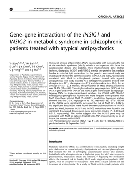 Gene Interactions of the INSIG1 and INSIG2 in Metabolic Syndrome in Schizophrenic Patients Treated with Atypical Antipsychotics