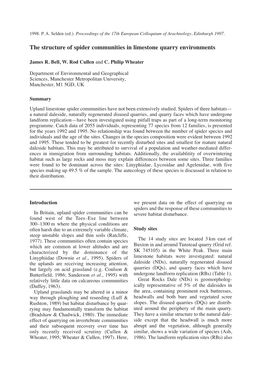 The Structure of Spider Communities in Limestone Quarry Environments